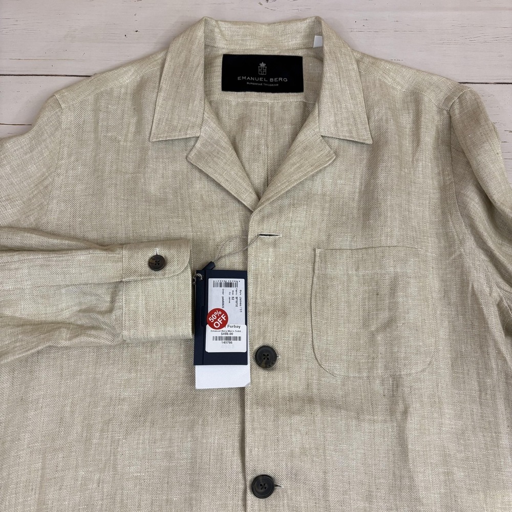 Emanuel Berg Shirt Jacket Mens EU 52 Beige Linen Deconstructed Lightweight NWT